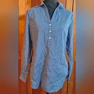 PORT AUTHORITY Navy Checkered Casual 1/4 Button Down Shirt